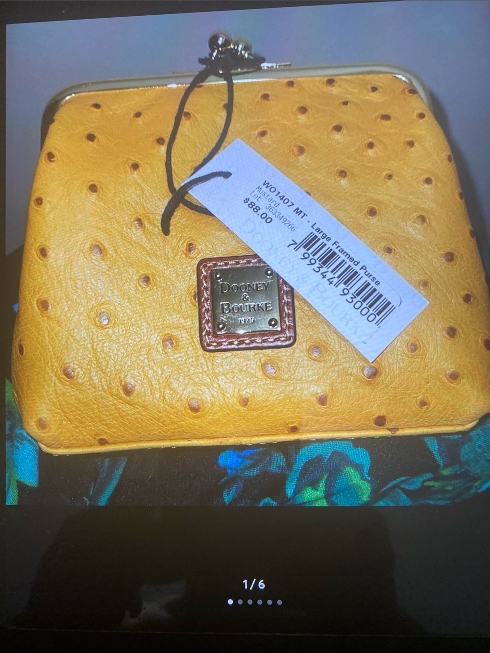 Dooney & Bourke Yellow Ostrich-Embossed Kiss-Lock Wallet - NWT